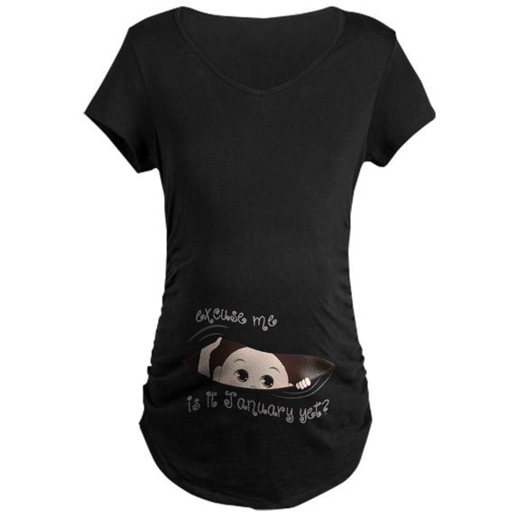 CafePress - Funny Peeking Baby January T S Maternity T Shirt - Maternity Dark T-Shirt