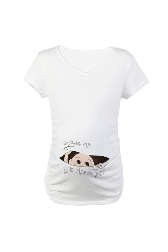 - Funny Peeking Baby March Maternity T Shirt - Cotton Maternity T-shirt, Cute & Funny Pregnancy Tee