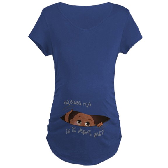 CafePress - Funny Peeking Out Baby Apri Maternity Dark T Shirt - Maternity Dark T-Shirt