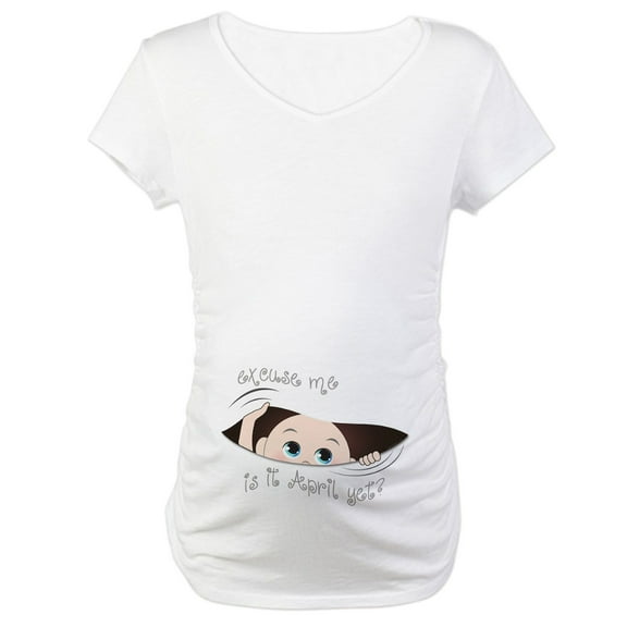 CafePress - Funny Peeking Out Baby April Maternity T Shirt - Cotton Maternity T-shirt, Cute & Funny Pregnancy Tee
