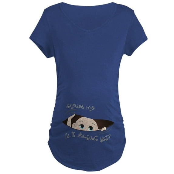 CafePress - Funny Peeking Out Baby August Maternity T Shirt - Maternity Dark T-Shirt