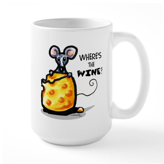 CafePress - Funny Wine Cheese Large Mug - 15 oz Ceramic Large White Nolvety Mug