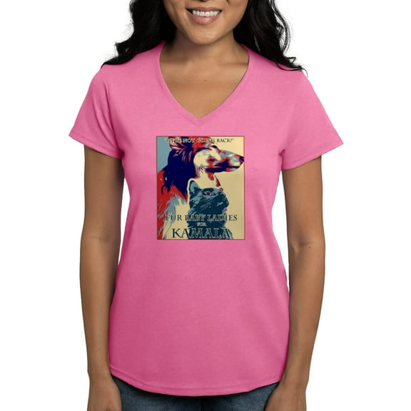 CafePress - Fur Baby Ladies Women's V Neck T Shirt - Women's V-Neck Dark T-Shirt