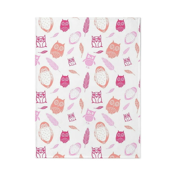 CafePress - Fuschia Pink Coral White Woodlands Owl Pattern - Large Plush Fleece Throw Blanket, 80" L x 60" W