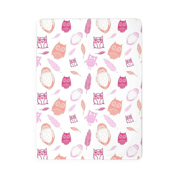 CafePress - Fuschia Pink Coral White Woodlands Owl Pattern - Large Sherpa Fleece Throw Blanket 80" x 60"