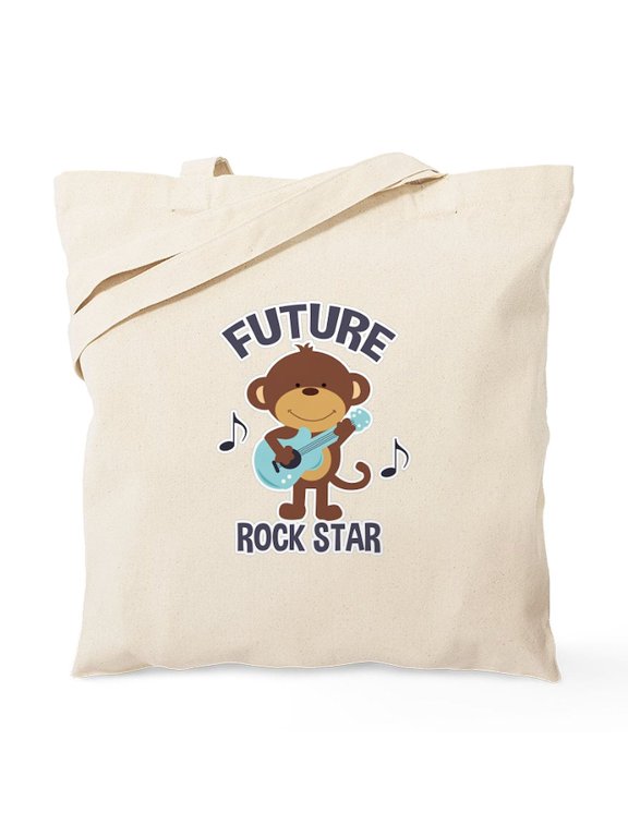 - Future Rock Star Monkey With Guitar Tote Bag - Unisex Canvas Tote Bag, Beige, 1-Piece