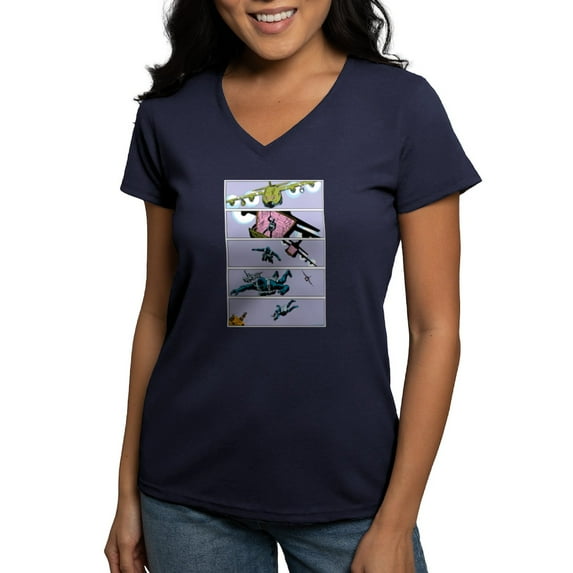 CafePress - G.I. Joe Snake Eyes Parachu Women's V Neck T Shirt - Women's V-Neck Dark T-Shirt