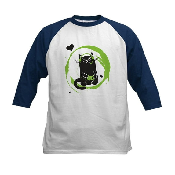CafePress - Gamer Cat Kids Baseball Jersey - Kids Cotton Baseball Jersey, 3/4 Sleeve Shirt