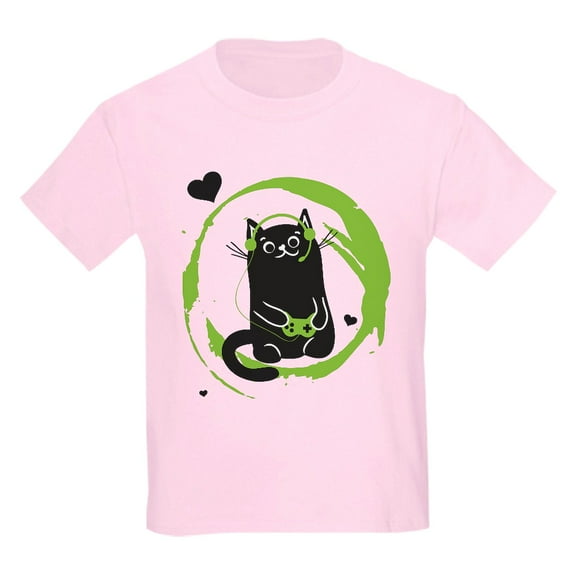 CafePress - Gamer Cat Kids Light T Shirt - Light T-Shirt Kids XS-XL