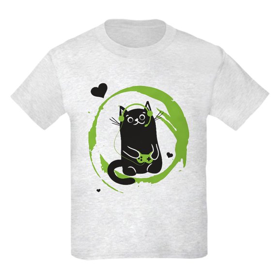CafePress - Gamer Cat Kids Light T Shirt - Light T-Shirt Kids XS-XL