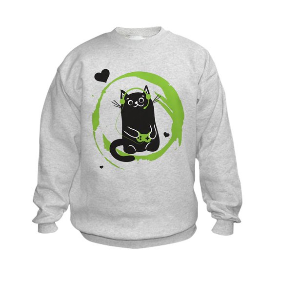 CafePress - Gamer Cat Kids Sweatshirt - Kids Sweatshirt, Youth Crew Neck Sweatshirt