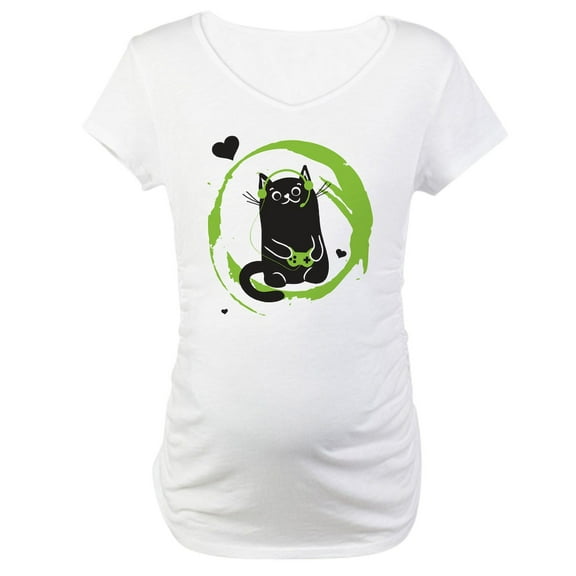 CafePress - Gamer Cat Maternity T Shirt - Cotton Maternity T-shirt, Cute & Funny Pregnancy Tee