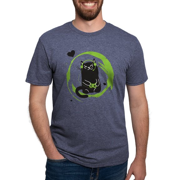 CafePress - Gamer Cat Men's Deluxe T Shirt - Mens Tri-blend T-Shirt