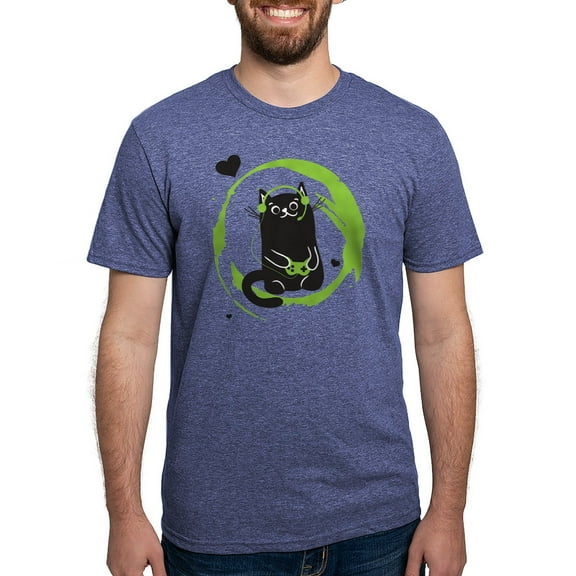 CafePress - Gamer Cat Men's Deluxe T Shirt - Mens Tri-blend T-Shirt