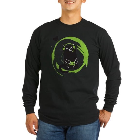 CafePress - Gamer Cat Men's Long Sleeve T Shirt - Long Sleeve Dark T-Shirt