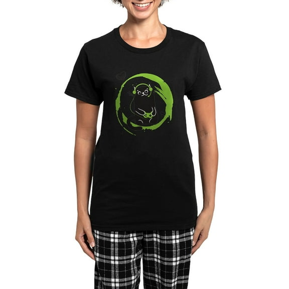 CafePress - Gamer Cat Pajamas - Women's Short Sleeve Print T-Shirt and Pants Dark Cotton Pajama Set
