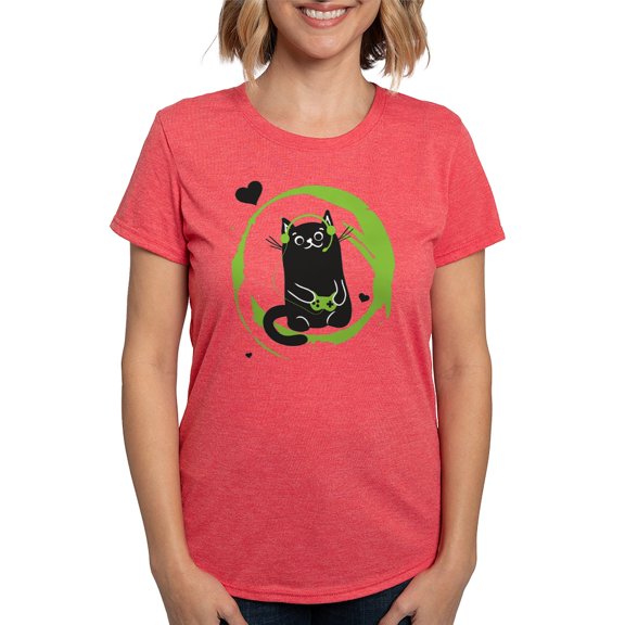 CafePress - Gamer Cat Women's Deluxe T Shirt - Womens Tri-blend T-Shirt