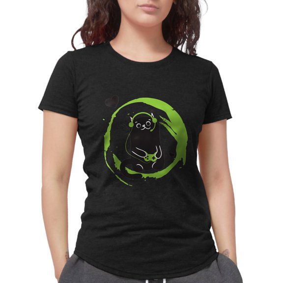 CafePress - Gamer Cat Women's Deluxe T Shirt - Womens Tri-blend T-Shirt