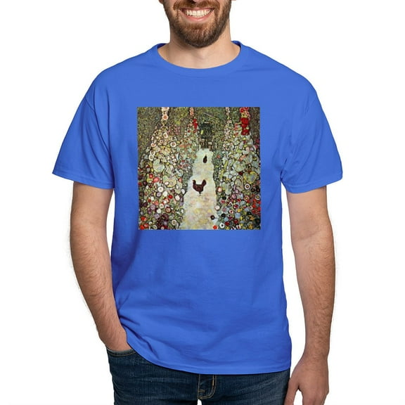 CafePress - Garden Path With Chickens By Klimt T Shirt - Men's Classic Graphic Cotton T-Shirt