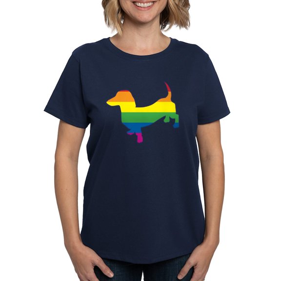 CafePress - Gay Pride Doxie W Outline T Shirt - Women's Traditional Fit Dark T-Shirt