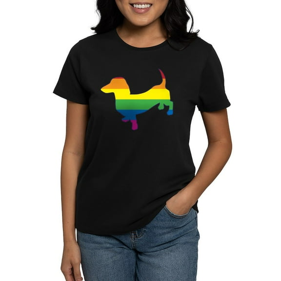 CafePress - Gay Pride Doxie W Outline T Shirt - Women's Traditional Fit Dark T-Shirt