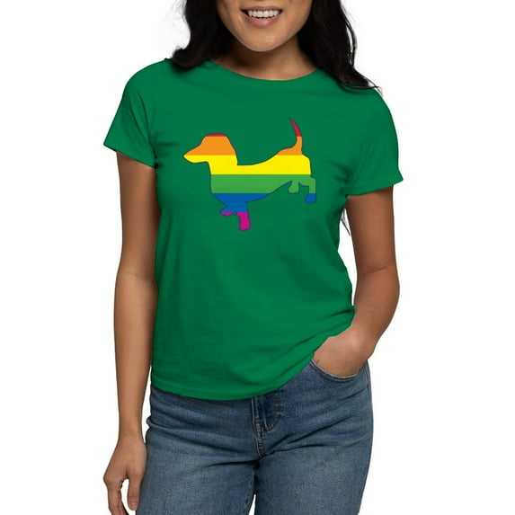 CafePress - Gay Pride Doxie W Outline T Shirt - Women's Traditional Fit Dark T-Shirt