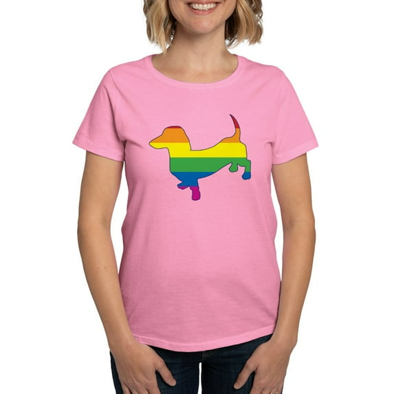 CafePress - Gay Pride Doxie W Outline T Shirt - Women's Traditional Fit Dark T-Shirt