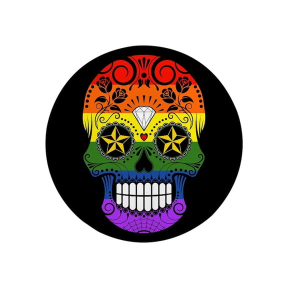 CafePress - Gay Pride Rainbow Flag Sugar Skull With Roses Magn - 2.25" Round Magnet, Refrigerator Magnet, Button Magnet Style