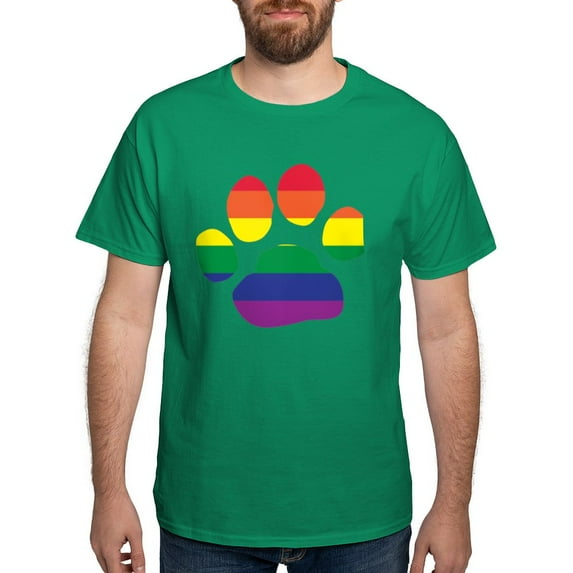 CafePress - Gay Pride Rainbow Paw Print T Shirt - Men's Classic Graphic Cotton T-Shirt