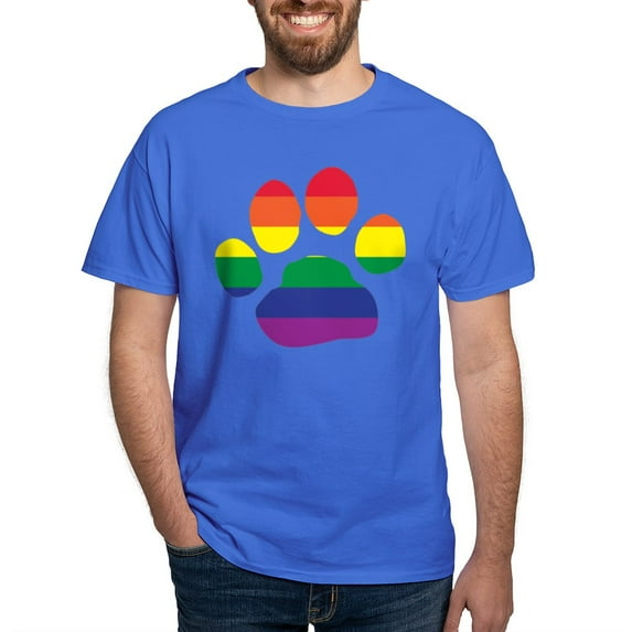 CafePress - Gay Pride Rainbow Paw Print T Shirt - Men's Classic Graphic Cotton T-Shirt