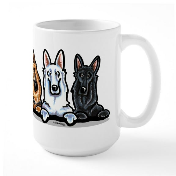 CafePress - German Shepherd Trio Large Mug - 15 oz Ceramic Large White Novelty Mug