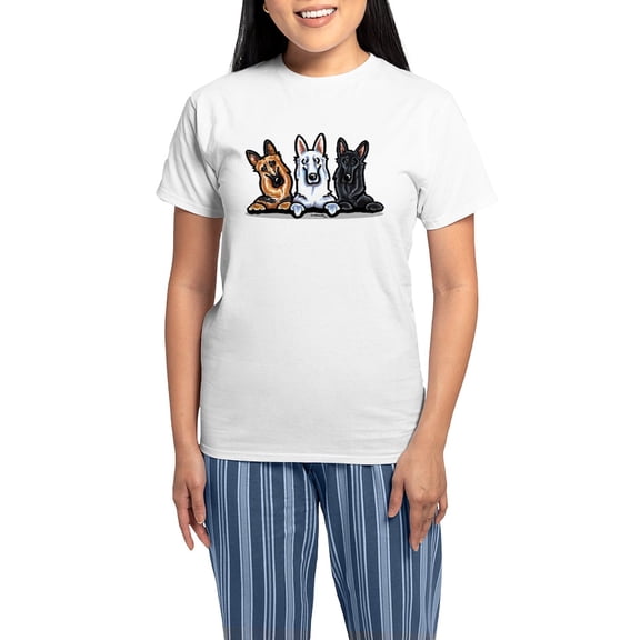 CafePress - German Shepherd Trio Women's Light Pajamas - Women's Short Sleeve Print T-Shirt and Pants Light Cotton Pajama Set