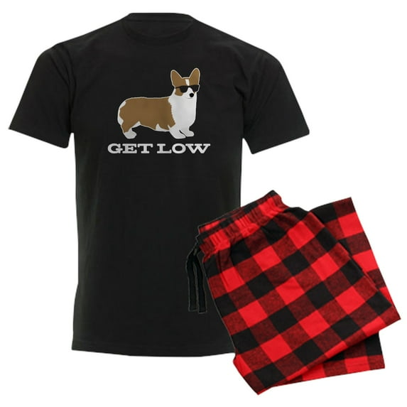 CafePress - Get Low Corgi Men's Dark Pajamas - Men's Dark Loose Fit Cotton Pajama Set