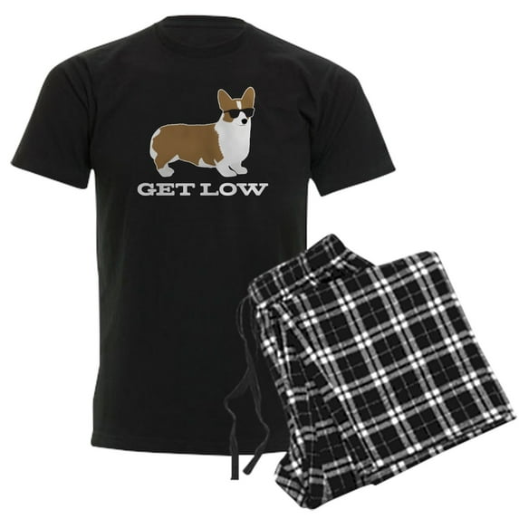 CafePress - Get Low Corgi Men's Dark Pajamas - Men's Dark Loose Fit Cotton Pajama Set