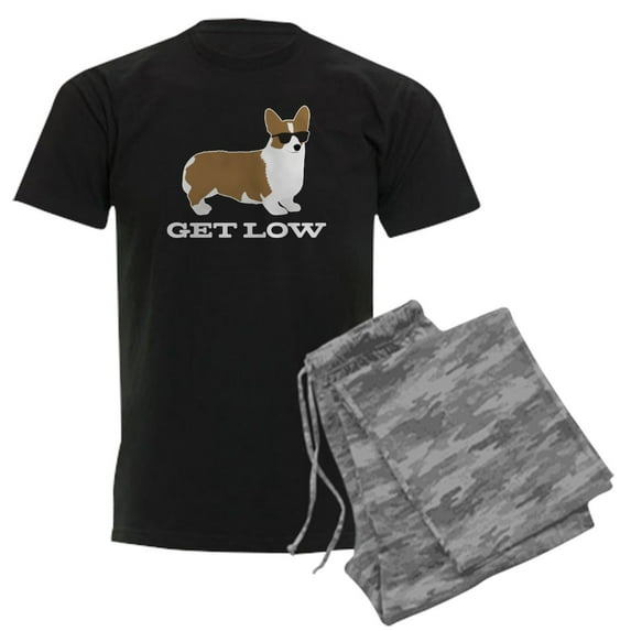 CafePress - Get Low Corgi Men's Dark Pajamas - Men's Dark Loose Fit Cotton Pajama Set