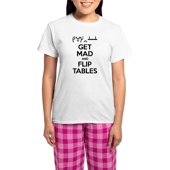 CafePress - Get Mad And Flip Tables Pajamas - Women's Short Sleeve Print T-Shirt and Pants Light Cotton Pajama Set