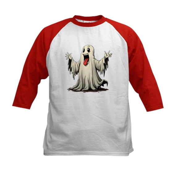 CafePress - Ghost With A Funny Face Kids Baseball T Shirt - Kids Cotton Baseball Jersey, 3/4 Sleeve Shirt