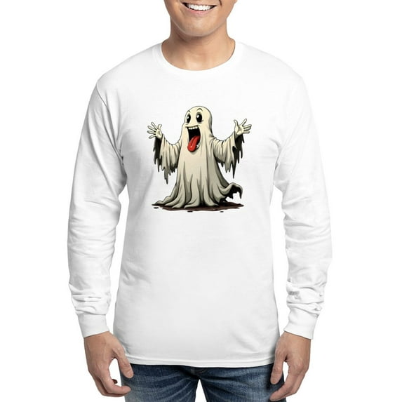 CafePress - Ghost With A Funny Face Men's Long Sleeve T Shirt - Unisex Cotton Long Sleeve T-Shirt