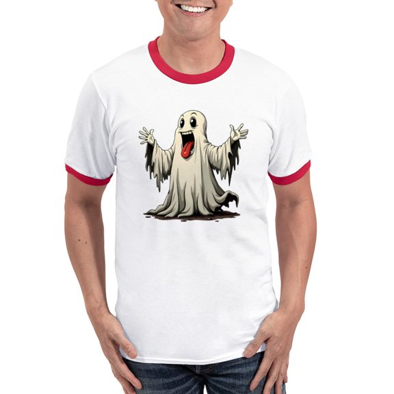 CafePress - Ghost With A Funny Face Men's Ringer T Shirt - 100% Cotton Ringed T-Shirt