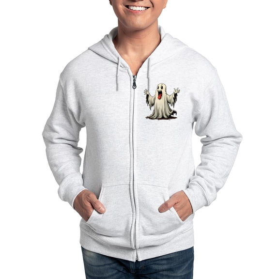 CafePress - Ghost With A Funny Face Men's Zip Up Hoodie - Zip Hoodie, Classic Hooded Sweatshirt with Metal Zipper