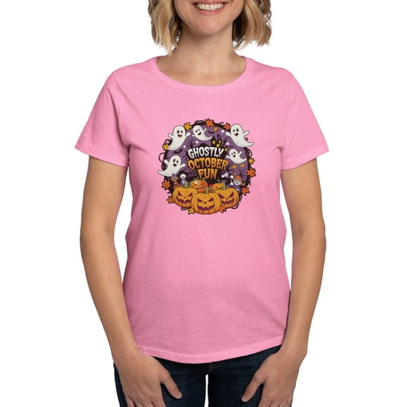 CafePress - Ghostly October Fun Design Women's Value T Shirt - Women's Traditional Fit Dark T-Shirt