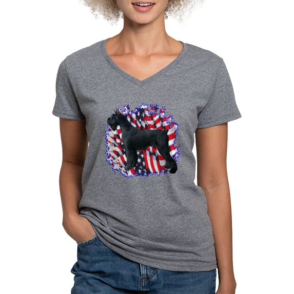 CafePress - Giant Schnauzer Patriot Women's V Neck Dark T Shir - Women's V-Neck Dark T-Shirt
