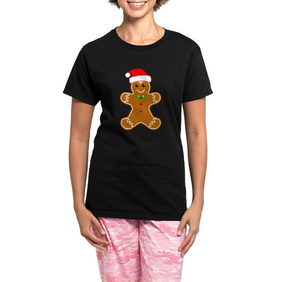 CafePress - Gingerbread Man With Santa Hat Pajamas - Women's Short Sleeve Print T-Shirt and Pants Dark Cotton Pajama Set