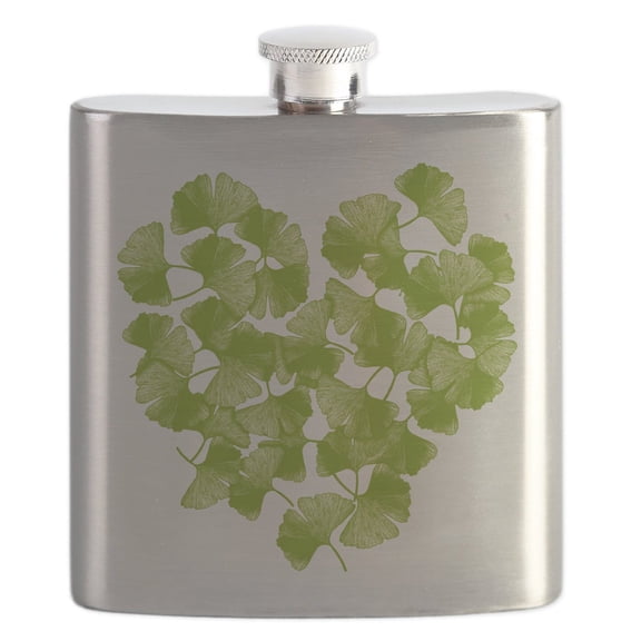 CafePress - Ginkgo Heart_Tr Flask - Stainless Steel Flask, 6oz Drinking Flask