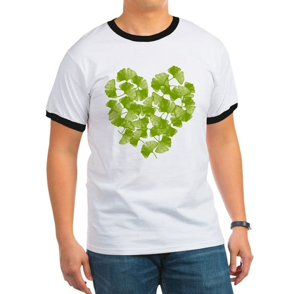 CafePress - Ginkgo Leaf Heart Ringer T - 100% Cotton Ringed T-Shirt