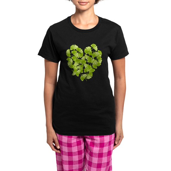 CafePress - Ginkgo Leaf Heart Women's Dark Pajamas - Women's Short Sleeve Print T-Shirt and Pants Dark Cotton Pajama Set