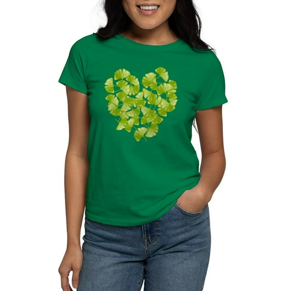 CafePress - Ginkgo Leaf Heart Women's Dark T Shirt - Women's Traditional Fit Dark T-Shirt
