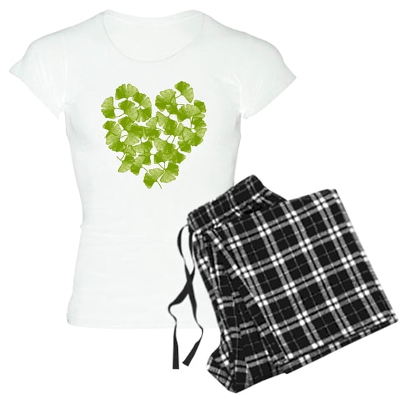 CafePress - Ginkgo Leaf Heart Women's Light Pajamas - Women's Short Sleeve Print T-Shirt and Pants Light Cotton Pajama Set