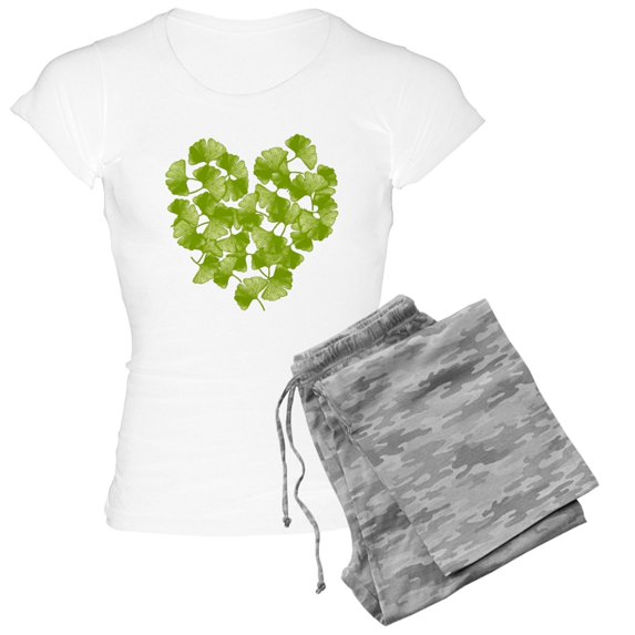 CafePress - Ginkgo Leaf Heart Women's Light Pajamas - Women's Short Sleeve Print T-Shirt and Pants Light Cotton Pajama Set