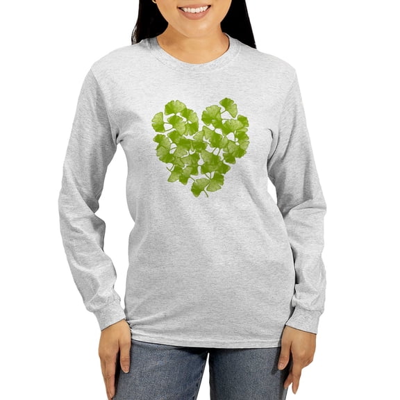 CafePress - Ginkgo Leaf Heart Women's Long Sleeve T Shirt - Women's Long Sleeve Graphic Casual T-Shirt